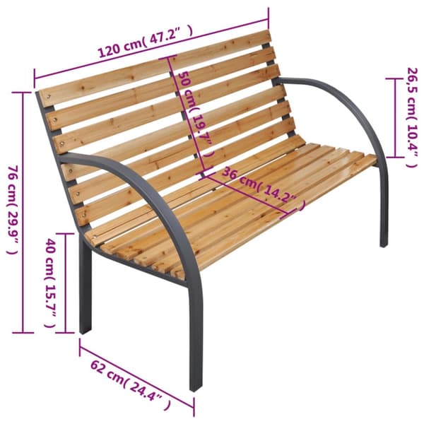 vidaXL Hagebenk 120 cm tre og jern