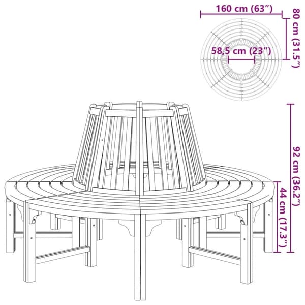 vidaXL Trädbänk Ø 160 cm trä