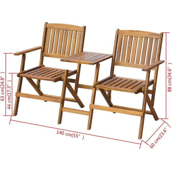 vidaXL Sammenleggbar hagebenk med tebord 140 cm heltre akasie