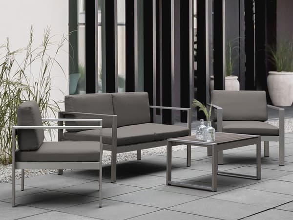 2-sits Utomhus Trädgårdssoffa i Mörkgrå Färg med Anodiserad Aluminiumram och Kuddar