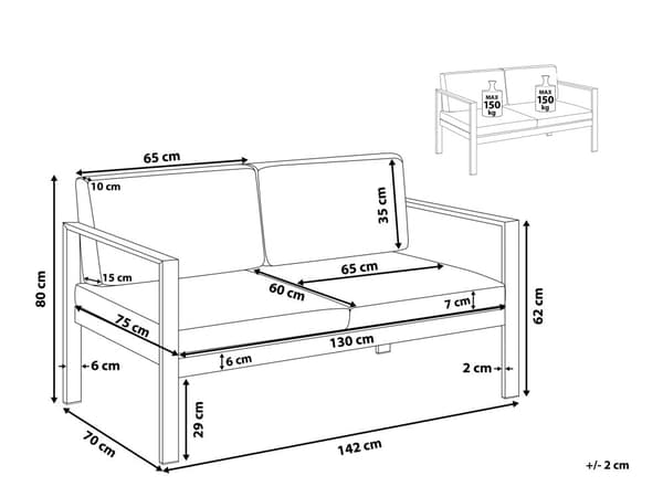 Puutarhapenkki vaaleanharmaa 142 x 70 x 80 cm alumiini polyesteri kahdelle UV-kestävä