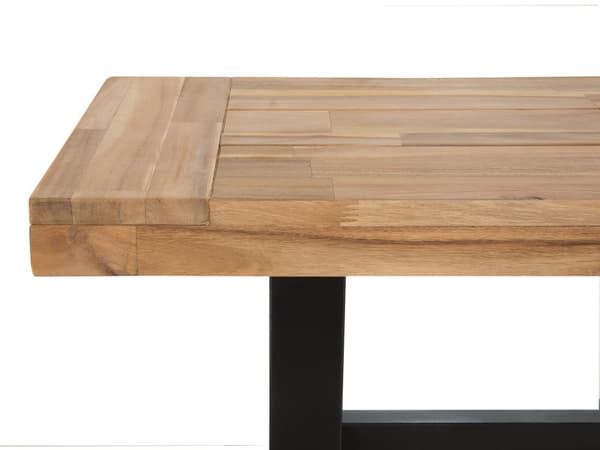 Havebænk lys akacietræ sort metalben 140 cm til huset på terrassen altan