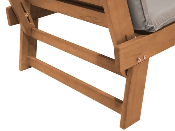 Puutarhapenkki vaalea 165/210 x 80 x 66 cm puu harmaat pehmusteet kahdelle taitettavat käsinojat