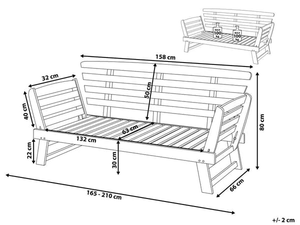 Havesofa Lys Træ Taupe Polyester 2 Personers Loungesofa med Hynde Lamel Bænk Multifunktionel Daybed Justerbare Armlæn Terrasse Havemøbel