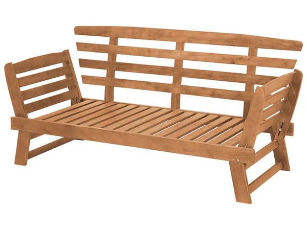Havesofa Lys Træ Taupe Polyester 2 Personers Loungesofa med Hynde Lamel Bænk Multifunktionel Daybed Justerbare Armlæn Terrasse Havemøbel