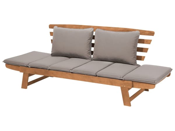 Havesofa Lys Træ Taupe Polyester 2 Personers Loungesofa med Hynde Lamel Bænk Multifunktionel Daybed Justerbare Armlæn Terrasse Havemøbel