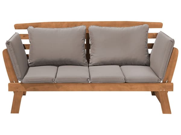 Havesofa Lys Træ Taupe Polyester 2 Personers Loungesofa med Hynde Lamel Bænk Multifunktionel Daybed Justerbare Armlæn Terrasse Havemøbel