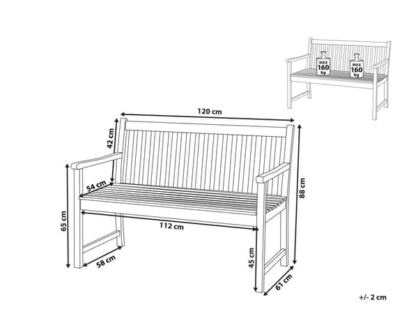 Klassisk Trädgårdsbänk för 2 Personer 120 cm med Certifierat Acacia Trä