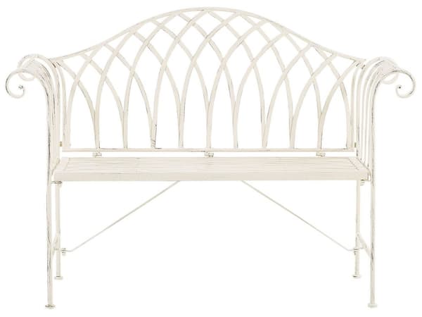 Puutarhapenkki valkoinen metallia 130 x 94 x 45 cm filigraanikuvio pyöristetty käsinoja romanttinen tyyli