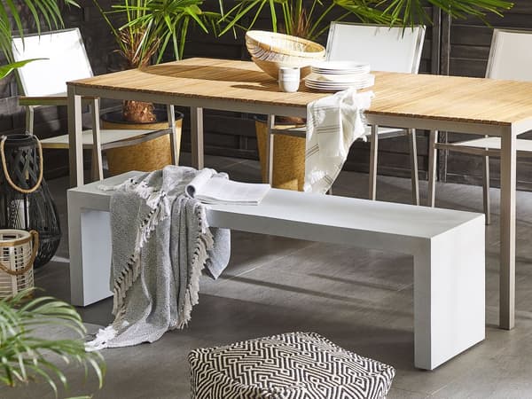 Hvid betonimiteret havebænk 150 x 40 cm 3-personers moderne industriel stil