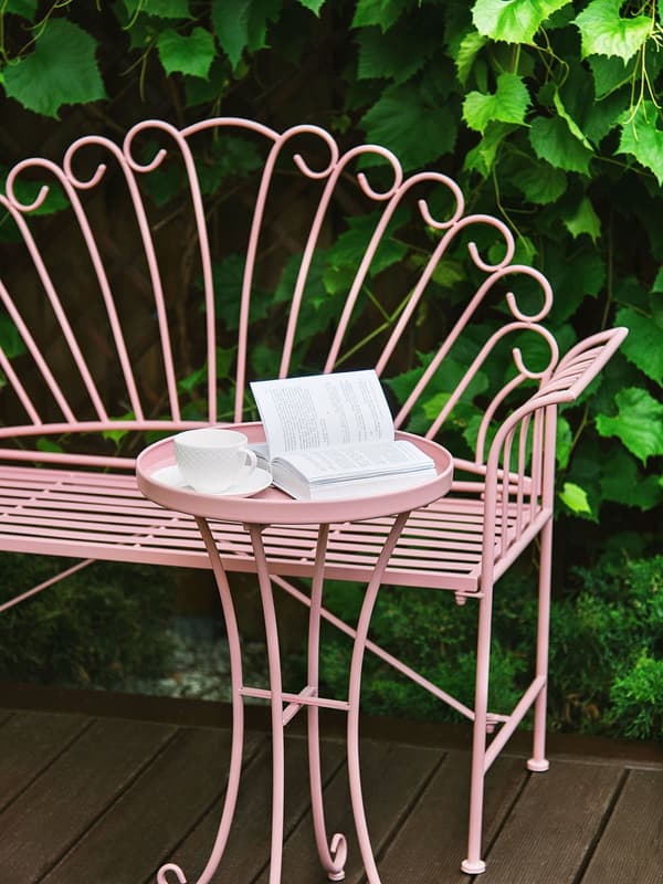 Havebænk i Lyserød Jern 125 cm Bred Komfortabel Bænk til Haven Terrasse Retro Fransk Vintage stil Vedligeholdelsesfri Altanbænk