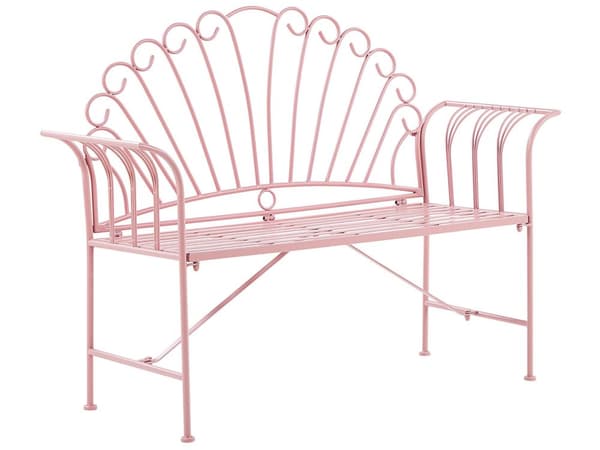 Havebænk i Lyserød Jern 125 cm Bred Komfortabel Bænk til Haven Terrasse Retro Fransk Vintage stil Vedligeholdelsesfri Altanbænk