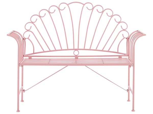 Havebænk i Lyserød Jern 125 cm Bred Komfortabel Bænk til Haven Terrasse Retro Fransk Vintage stil Vedligeholdelsesfri Altanbænk