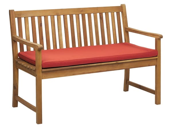 Dobbelt havebænk lyst akacietræ 120 cm med terrakotta pude til terrasse balkon klassisk design