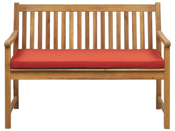 Dobbelt havebænk lyst akacietræ 120 cm med terrakotta pude til terrasse balkon klassisk design