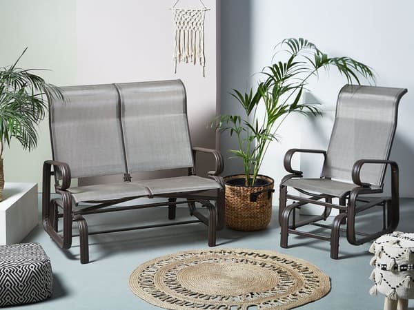 Havebænk Brun Aluminium PVC 114 x 78 x 105 cm UV-bestandig Vandafvisende Moderne Gynge Sæde Design til Altan Terrasse Havemøbel Indretning