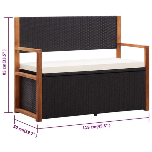 vidaXL havebænk 115 cm polyrattan og massivt akacietræ sort