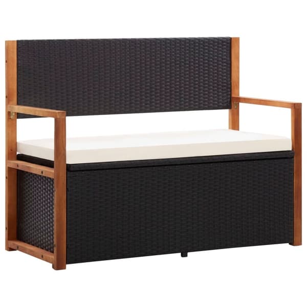 vidaXL havebænk 115 cm polyrattan og massivt akacietræ sort