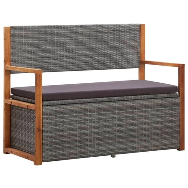 vidaXL havebænk 115 cm polyrattan og massivt akacietræ grå