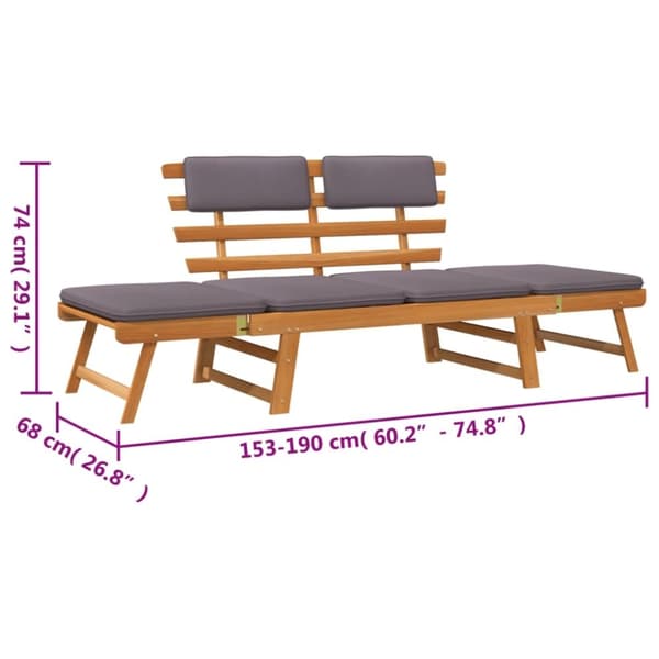 vidaXL 2-i-1 solseng med hynde 190 cm massivt akacietræ