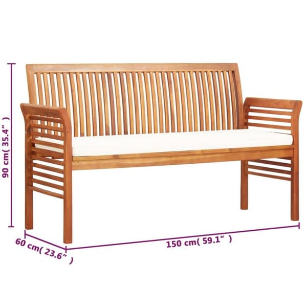 vidaXL Trädgårdsbänk 3-sits med dyna 150 cm massivt akaciaträ
