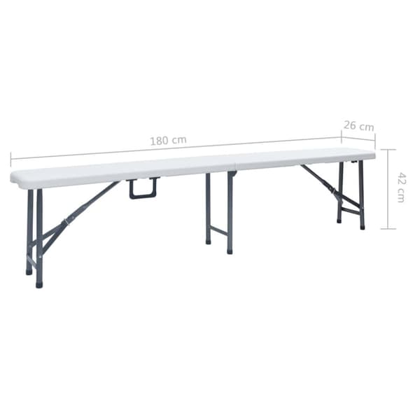 vidaXL Hopfällbara trädgårdsbänkar 2 st 180 cm HDPE vit