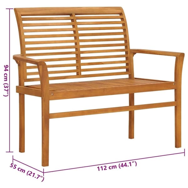 vidaXL Hagebenk med grå pute 112 cm heltre teak