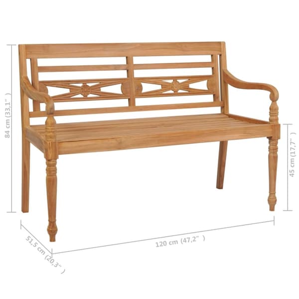 vidaXL Batavia benk med kremhvite pute 120 cm heltre teak