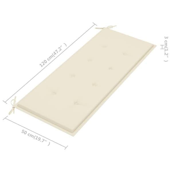 vidaXL Batavia benk med kremhvite pute 120 cm heltre teak