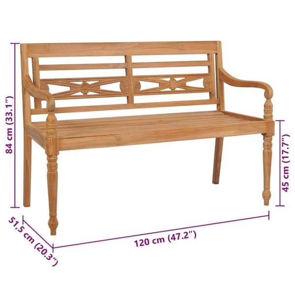 vidaXL Batavia benk med antrasitt pute 120 cm heltre teak
