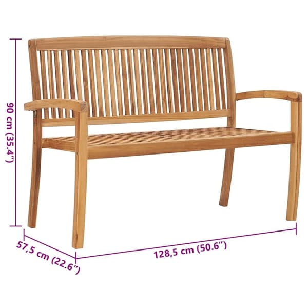 vidaXL Stablebenk med pute 128,5 cm heltre teak