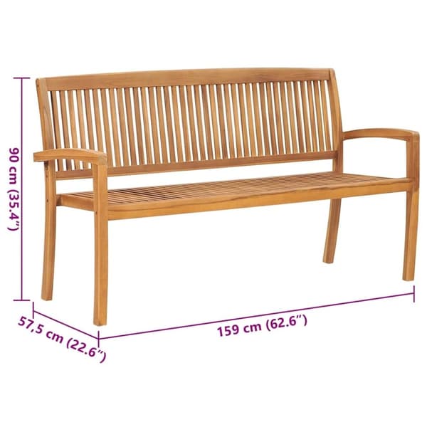 vidaXL Stablebenk med pute 159 cm heltre teak