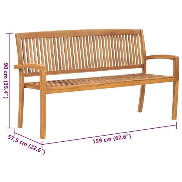 vidaXL Pinottava puutarhapenkki tyynyllä 159 cm täysi tiikki