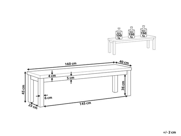 Havebænk i Grå Beton 150 x 40 cm 3 Personers Moderne Industri Stil