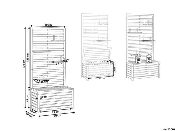 Havebænk Akacietræ 170 x 80 cm med Opbevaring Hylder Balkon Terrasse Væg