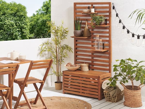 Havebænk Akacietræ 170 x 80 cm med Opbevaring Hylder Balkon Terrasse Væg