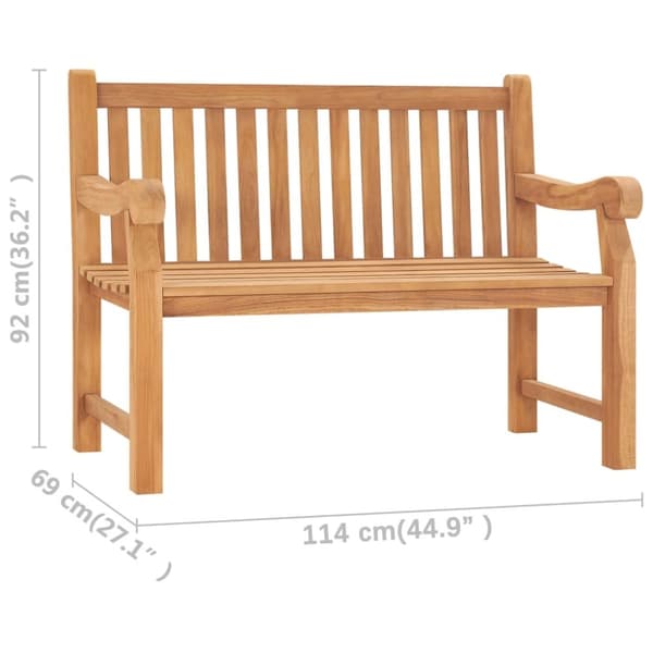 vidaXL havebænk 114 cm massivt teaktræ