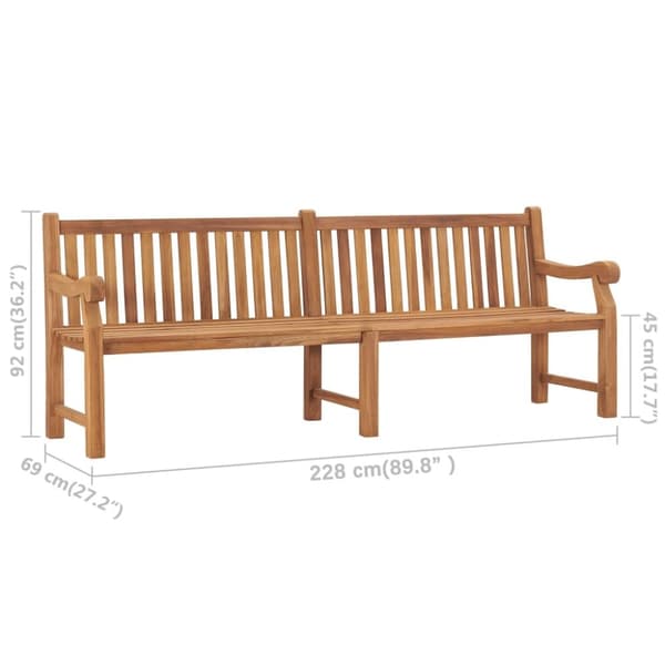 vidaXL havebænk 228 cm massivt teaktræ
