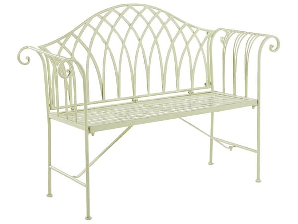 2-sits Utomhus Trädgårdsbänk 130 cm i Vit Färg med Armstöd av Metall i Vintage Stil