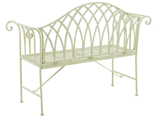 2-sits Utomhus Trädgårdsbänk 130 cm i Vit Färg med Armstöd av Metall i Vintage Stil