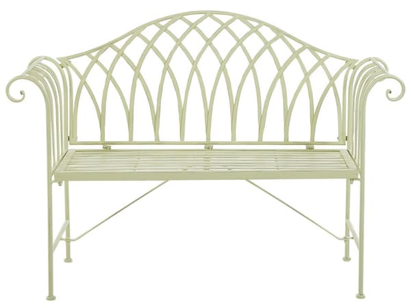 2-sits Utomhus Trädgårdsbänk 130 cm i Vit Färg med Armstöd av Metall i Vintage Stil
