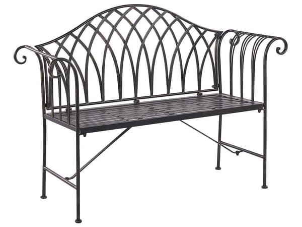 Udendørs Havebænk Sort Metal 130 cm 2 Personer Afrundet Armlæn Fransk Vintage Stil