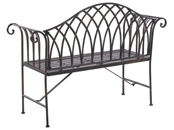 Udendørs Havebænk Sort Metal 130 cm 2 Personer Afrundet Armlæn Fransk Vintage Stil