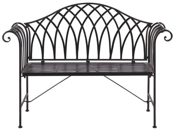 Udendørs Havebænk Sort Metal 130 cm 2 Personer Afrundet Armlæn Fransk Vintage Stil