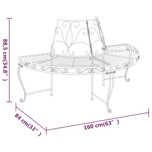vidaXL Benk halvrund tre 2 stk Ø160 cm svart stål