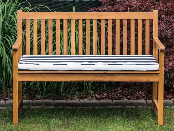Hagebenk med pute marineblå Akasietre 120 cm Landlig Stil Hagemøbler Balkong Terrasse Hage
