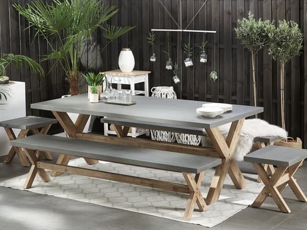 Hagebenk Grå Betong akasietre ramme for 3 personer Robust utseende Hagemøbler Hage og terrasse