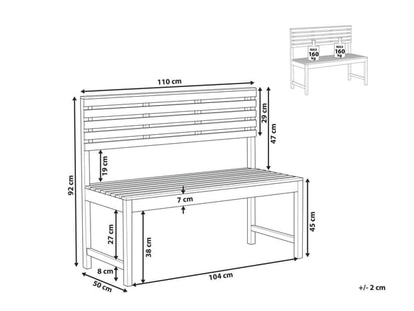 Utendørsbenk Akasietre 50 x 110 cm 2-seters Liten Uteplass Værbestandig