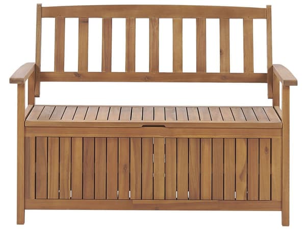 Hagebenk med oppbevaring Akasietre 2-seter 120 cm Rød sittepute Minimalistisk stil Hagemøbler Utendørs