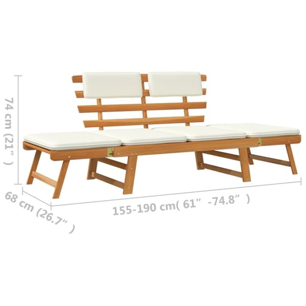 vidaXL Trädgårdsbänk med dynor 2-i-1 190 cm massivt akaciaträ